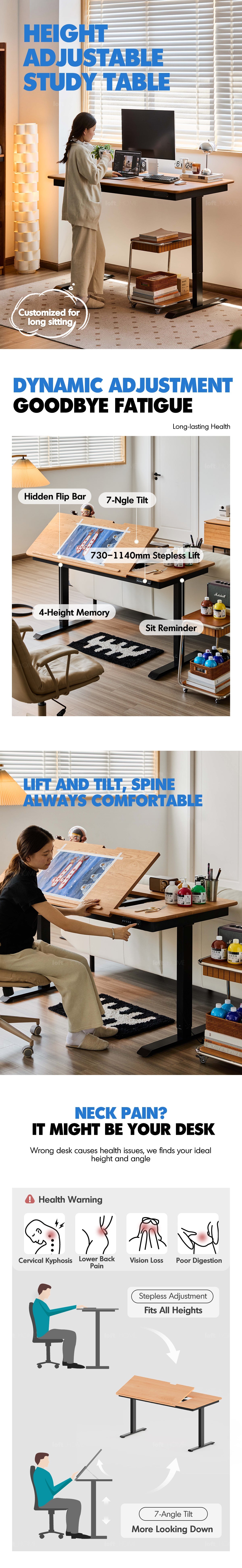 Scandinavian Cherry Wood Electric Height Adjustable Study Table KAZAMA More Details and Instruction
