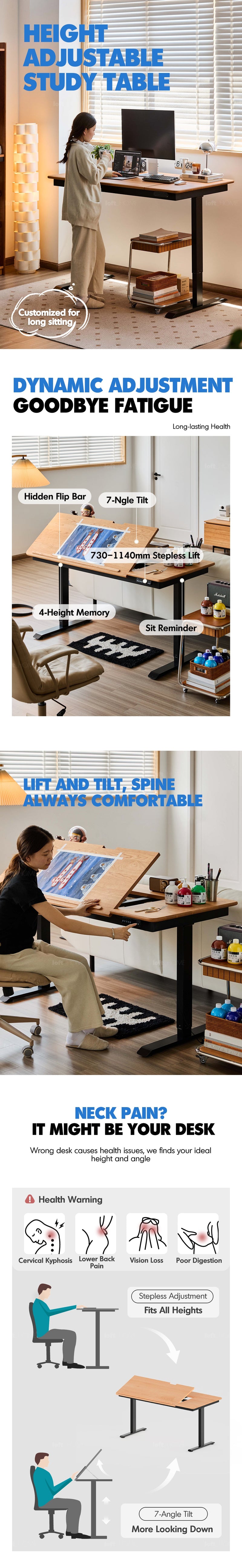 Scandinavian Cherry Wood Electric Height Adjustable Study Table KAZAMA More Details and Instruction