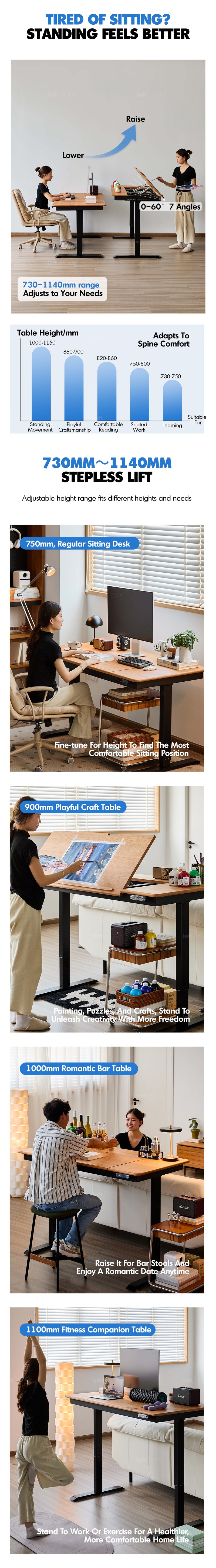 Scandinavian Cherry Wood Electric Height Adjustable Study Table KAZAMA More Details and Instruction_2