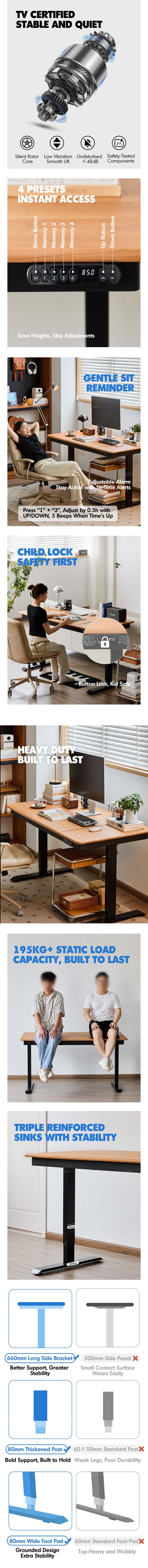 Scandinavian Cherry Wood Electric Height Adjustable Study Table KAZAMA More Details and Instruction_4