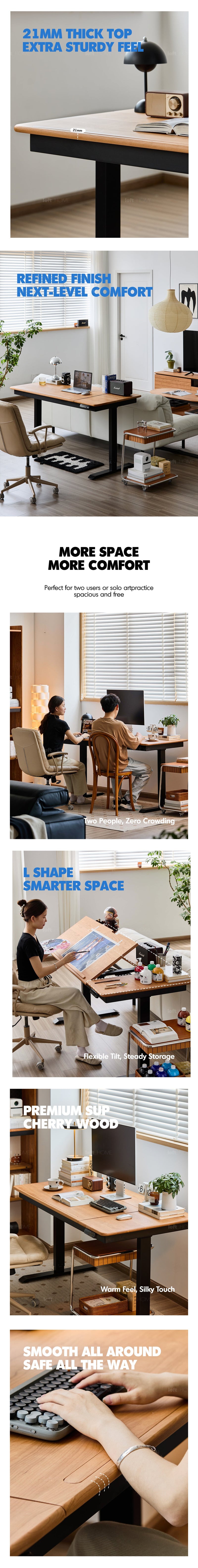 Scandinavian Cherry Wood Electric Height Adjustable Study Table KAZAMA More Details and Instruction_5