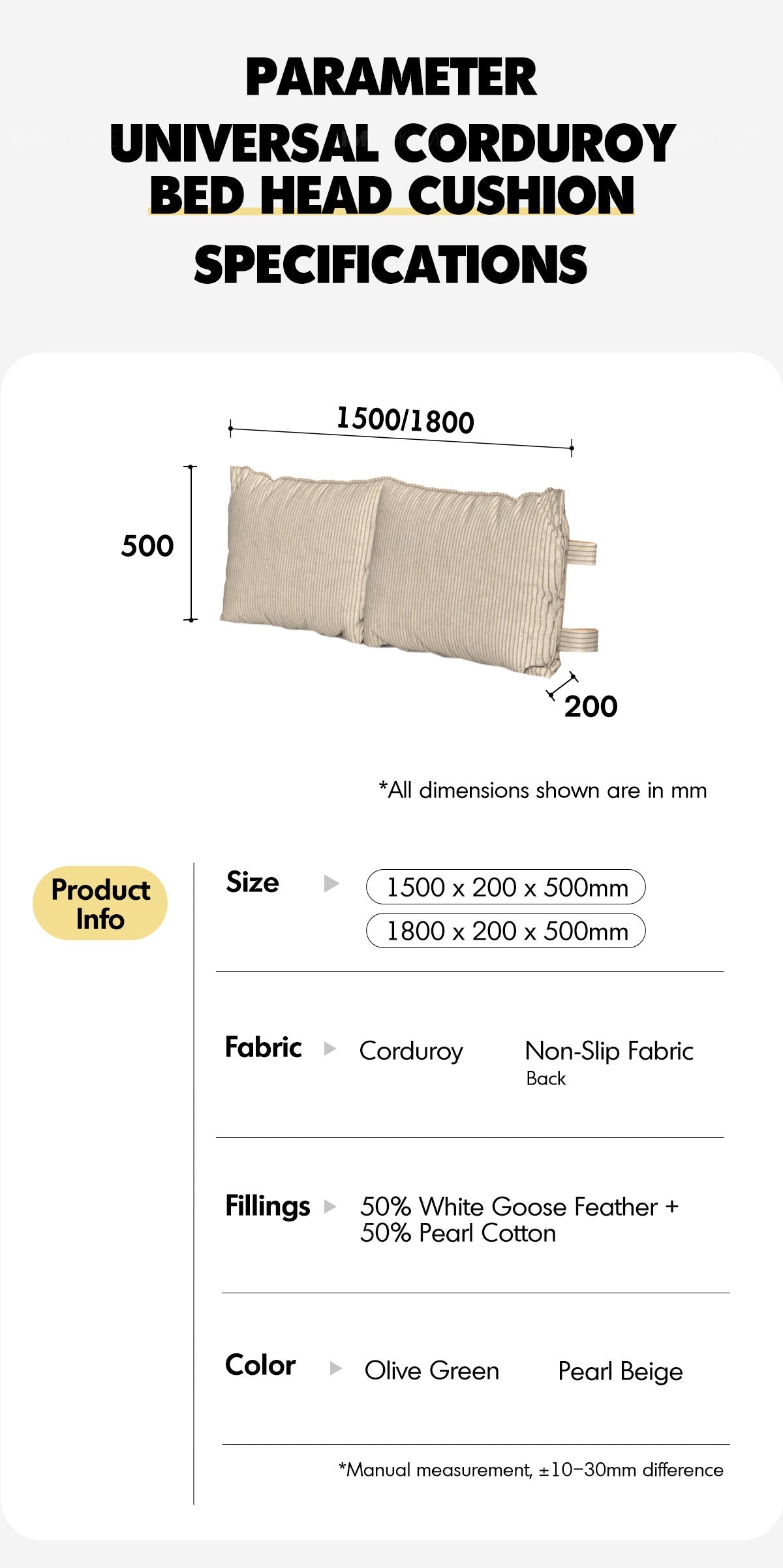 Universal Corduroy Velvet Fabric Bed Head Cushion More Details and Instruction_4