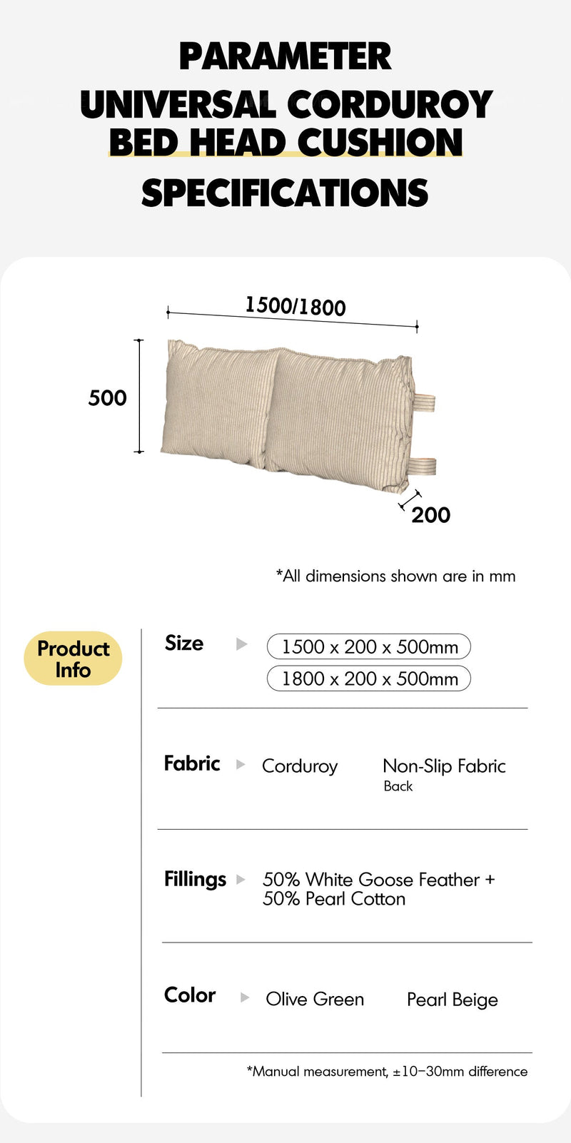 Universal Corduroy Velvet Fabric Bed Head Cushion More Details and Instruction_4
