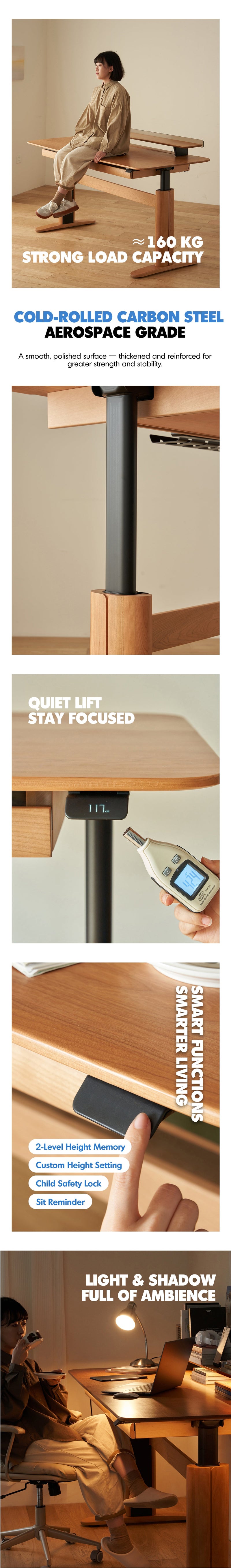 Scandinavian Cherry Wood Electric Height Adjustable Study Table UP More Details and Instruction_5