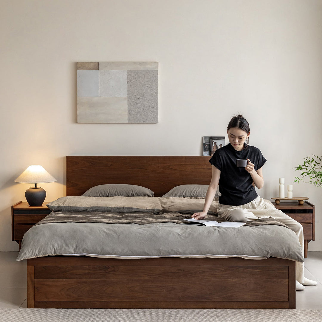 Vintage walnut wood lift-up storage bed with drawer kangaroo size charts.