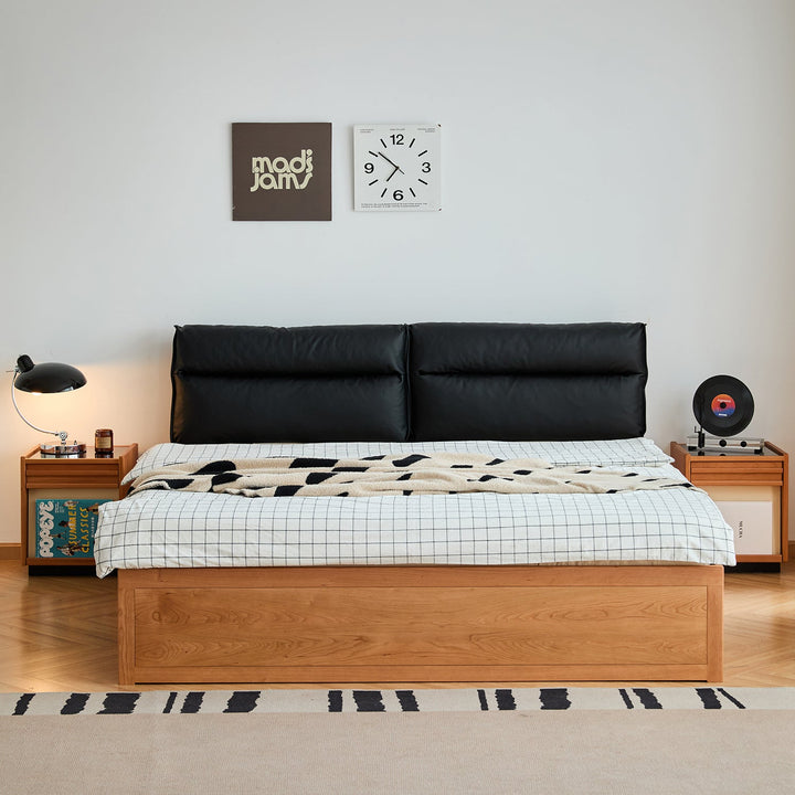 Scandinavian Cherry Wood Cushion Lift-Up Storage Bed With Drawer KANGAROO