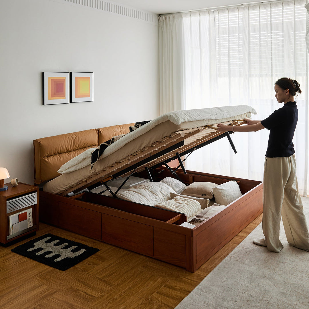 Vintage Boxwood Cushion Lift-Up Storage Bed With Drawer KANGAROO