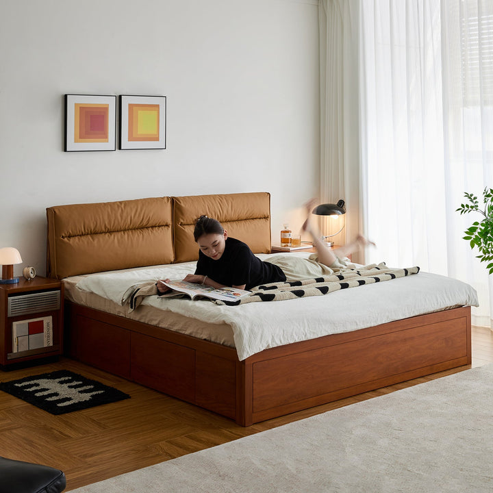 Vintage Boxwood Cushion Lift-Up Storage Bed With Drawer KANGAROO