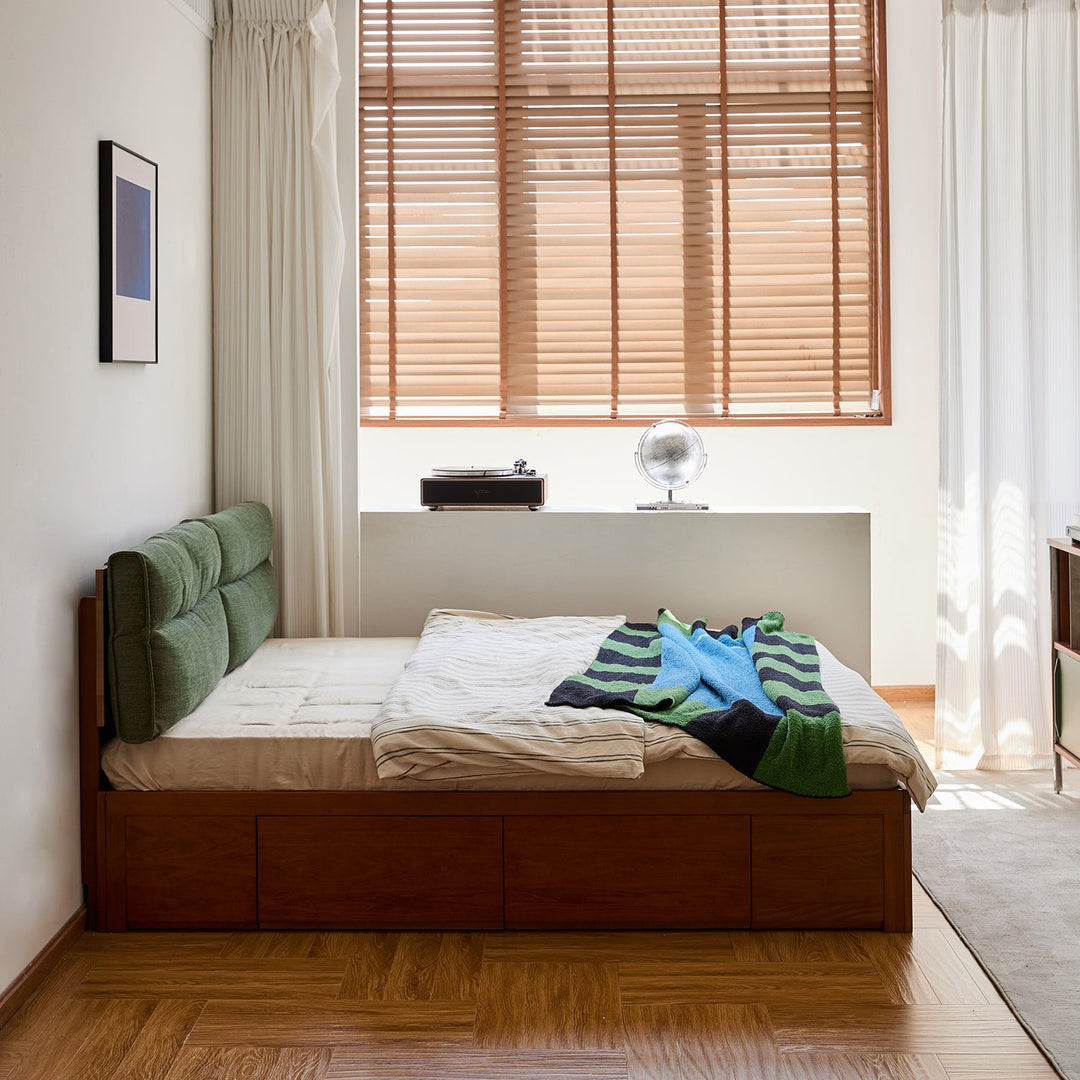 Vintage Boxwood Cushion Lift-Up Storage Bed With Drawer KANGAROO