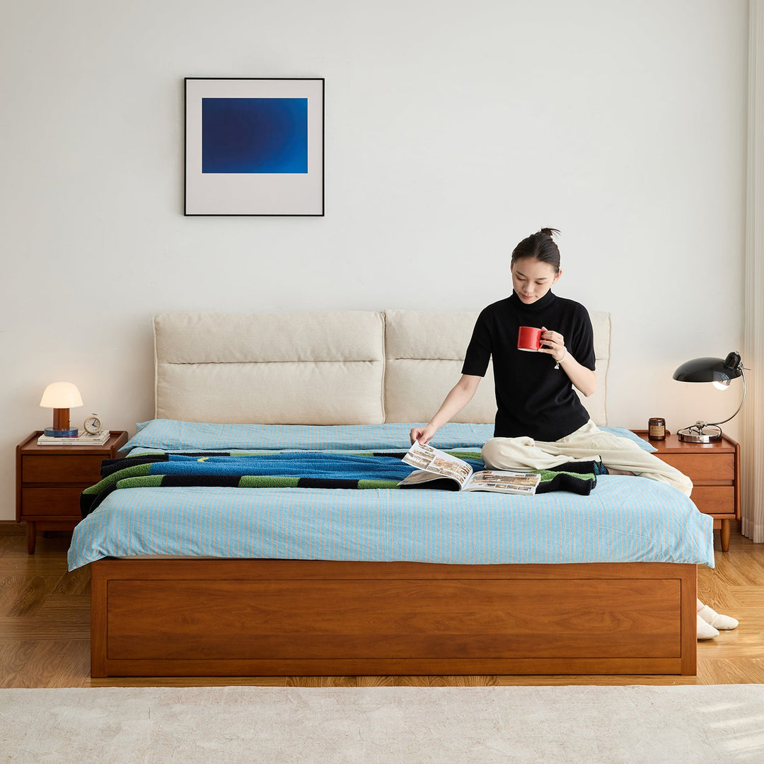 Vintage Boxwood Cushion Lift-Up Storage Bed With Drawer KANGAROO