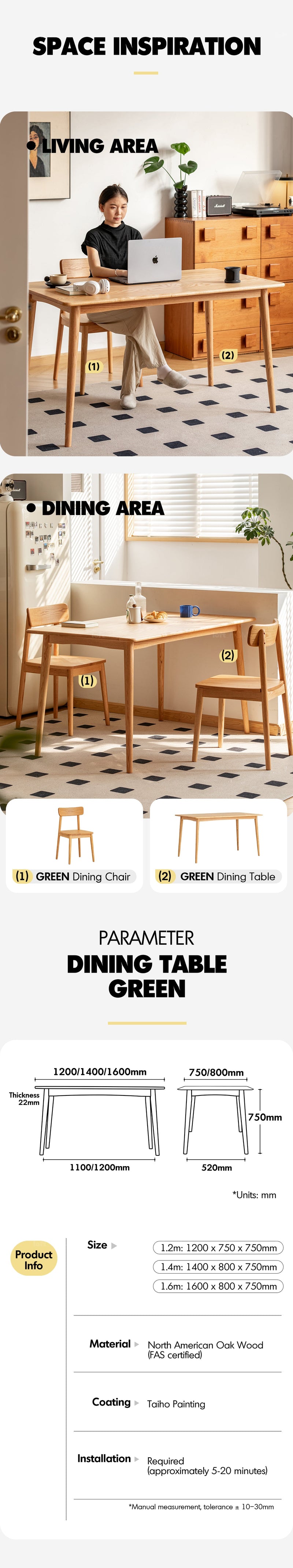 Scandinavian Oak Wood Dining Table GREEN More Details and Instruction_5