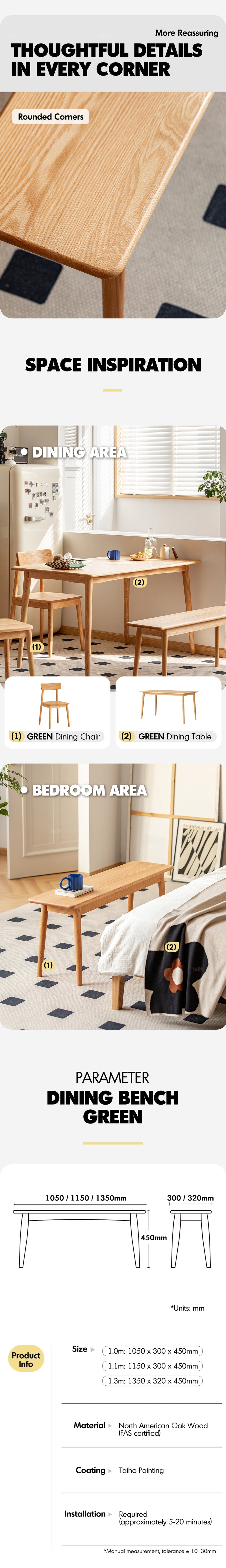 Scandinavian Oak Wood Dining Bench GREEN More Details and Instruction_4