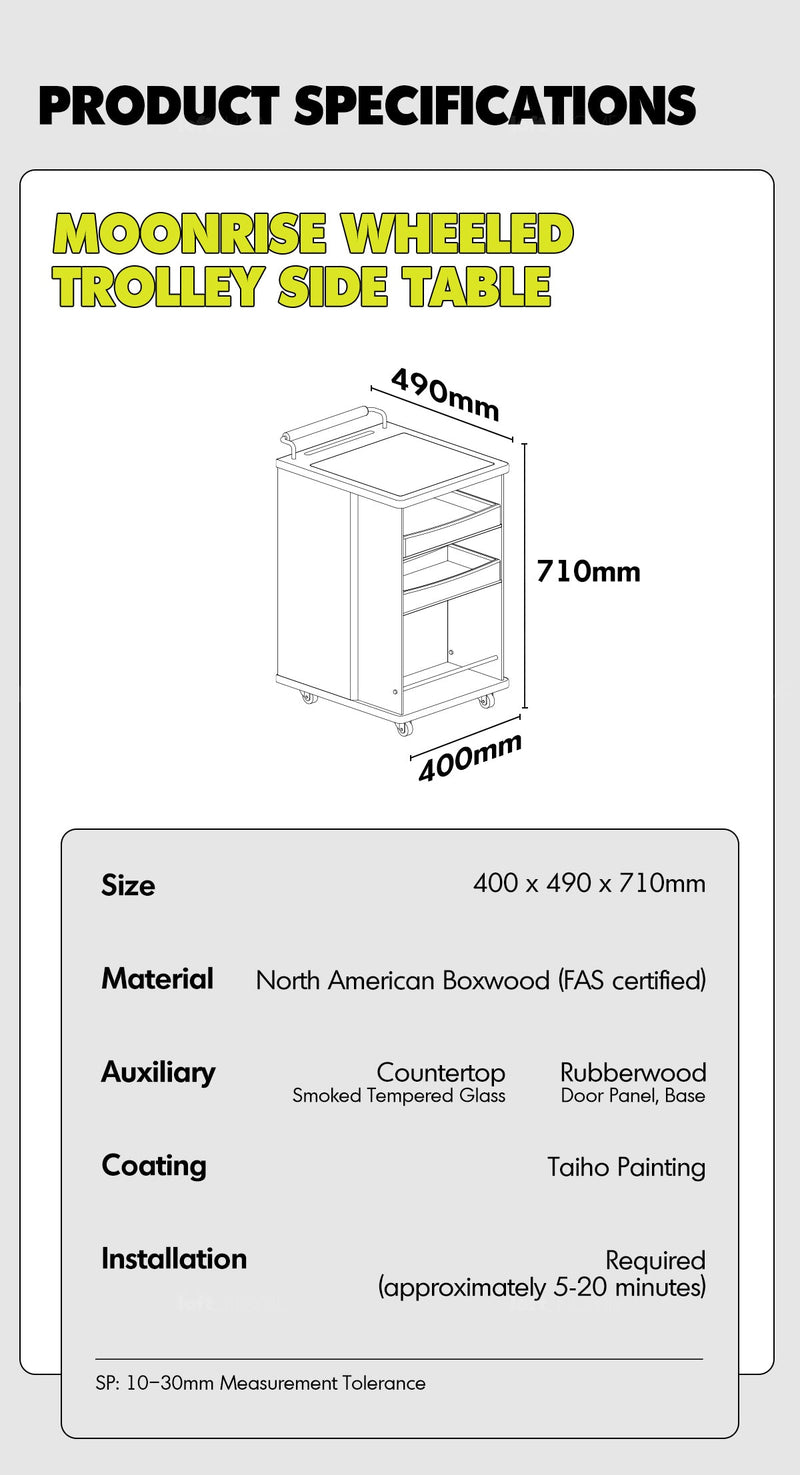 Bauhaus Boxwood Wheeled Trolley Side Table MOONRISE More Details and Instruction_11