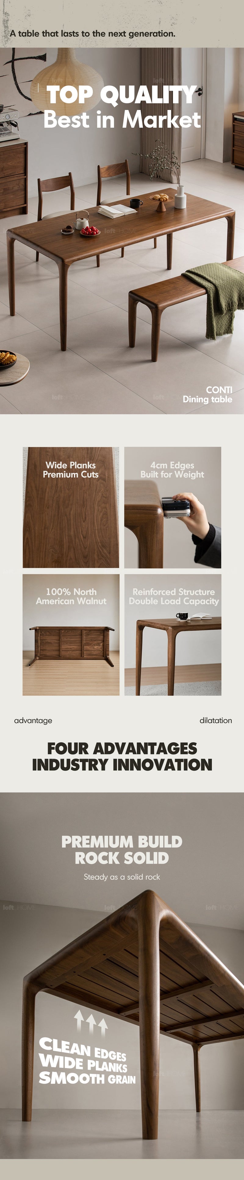 Japandi Walnut Wood Dining Table CONTI More Details and Instruction