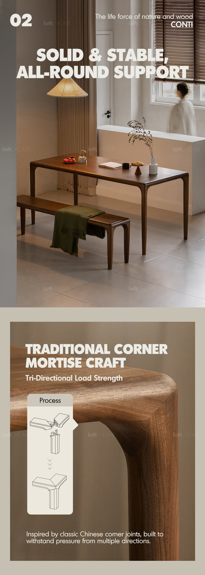 Japandi Walnut Wood Dining Table CONTI More Details and Instruction_4