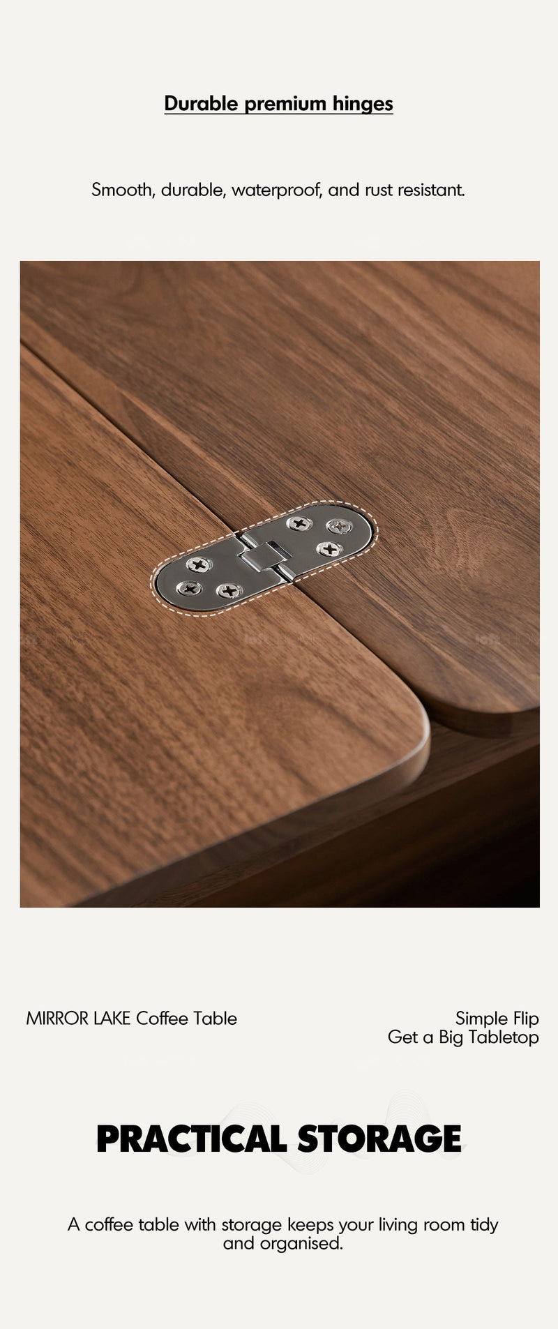 Japandi Walnut Wood Extendable Height Adjustable Coffee Table MIRROR LAKE More Details and Instruction_8
