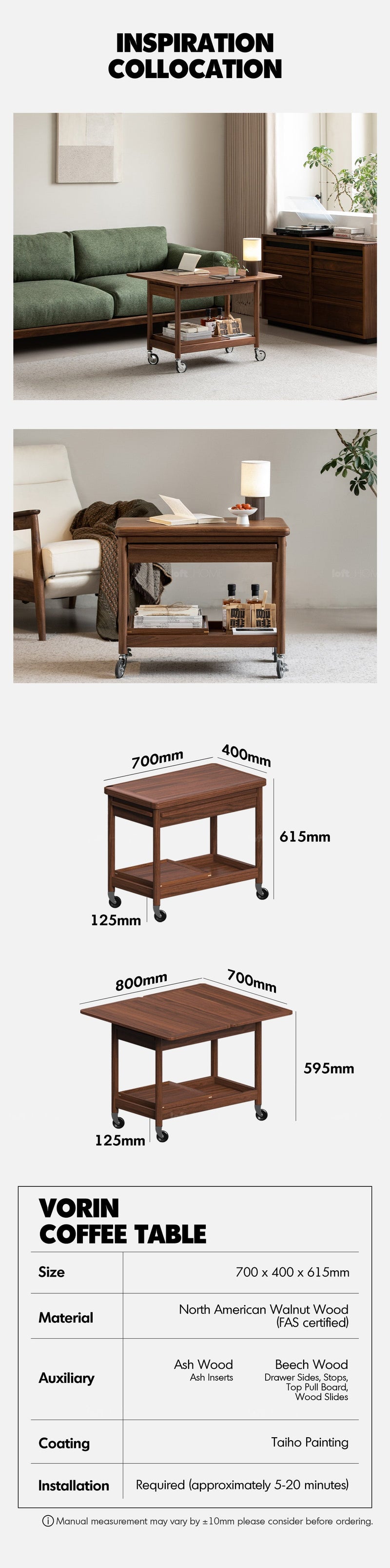 Japandi Walnut Wood Extendable Coffee Table VORIN More Details and Instruction_8
