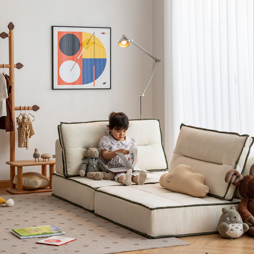 Scandinavian cat scratch resistant fabric modular 1 seater sofa tiered with context.