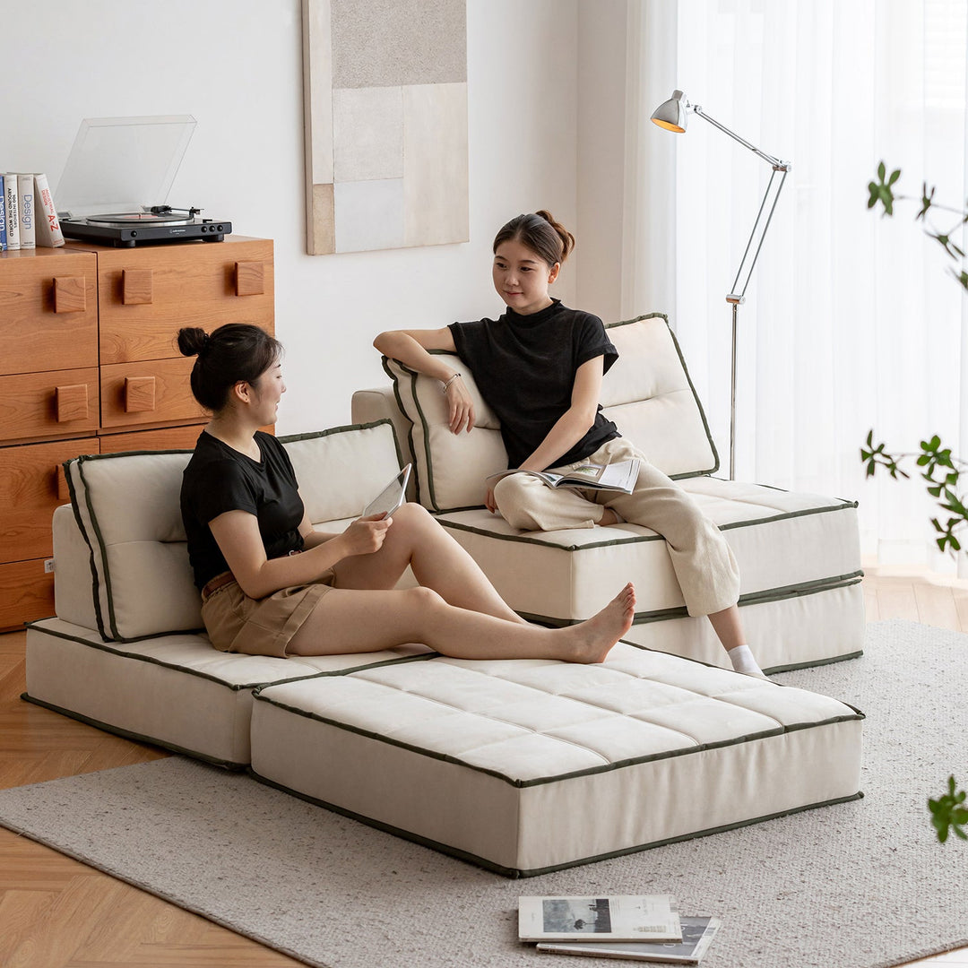 Scandinavian cat scratch resistant fabric modular 1 seater sofa tiered in close up details.