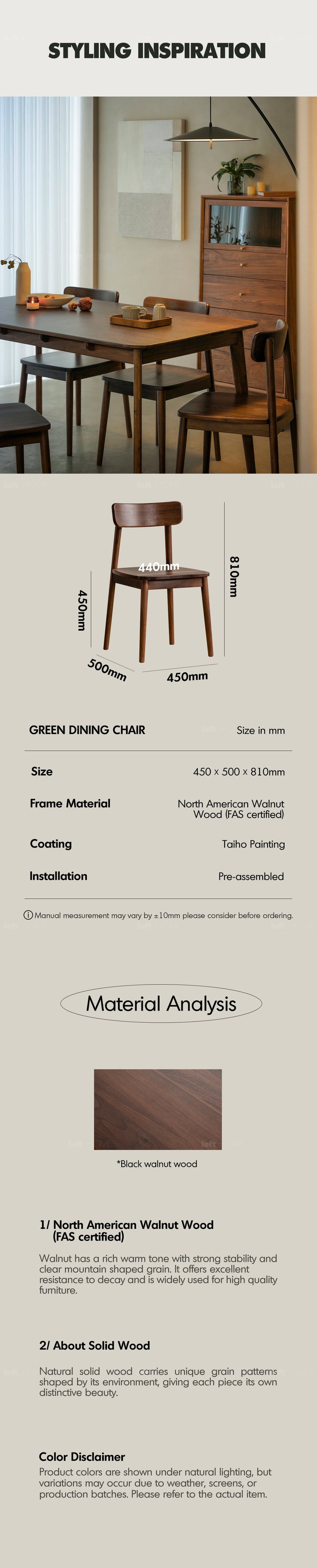 Japandi Walnut Wood Dining Chair GREEN More Details and Instruction_4