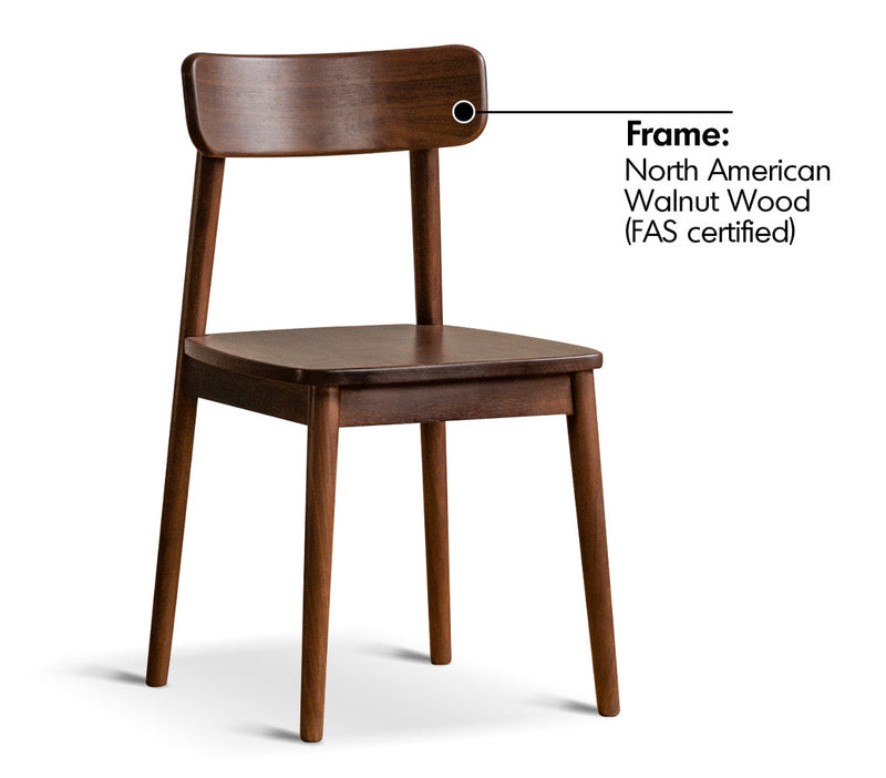 Japandi Walnut Wood Dining Chair GREEN Material Details Chart