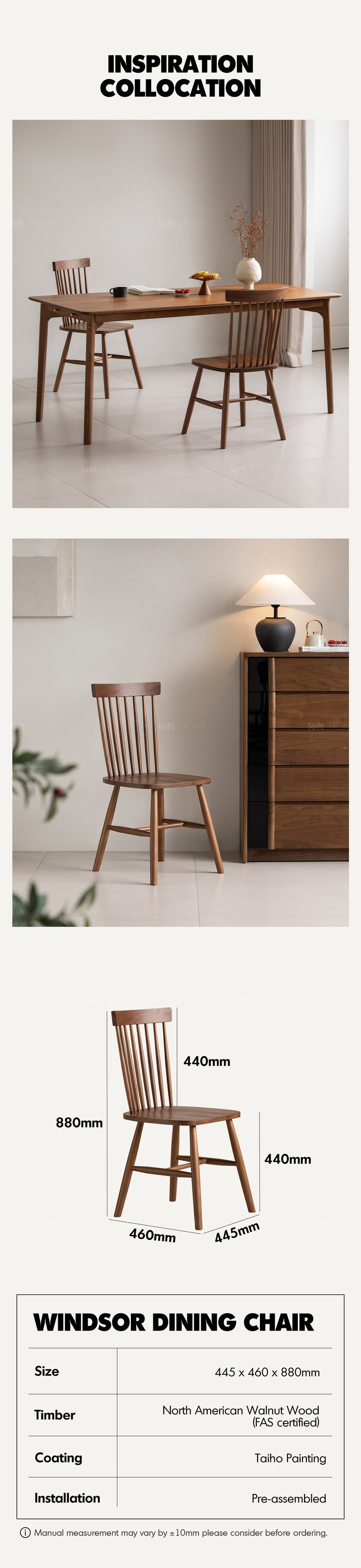 Japandi Walnut Wood Dining Chair WINDSOR More Details and Instruction_4