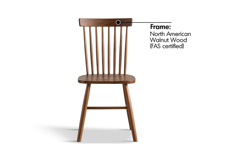 Japandi Walnut Wood Dining Chair WINDSOR Material Details Chart