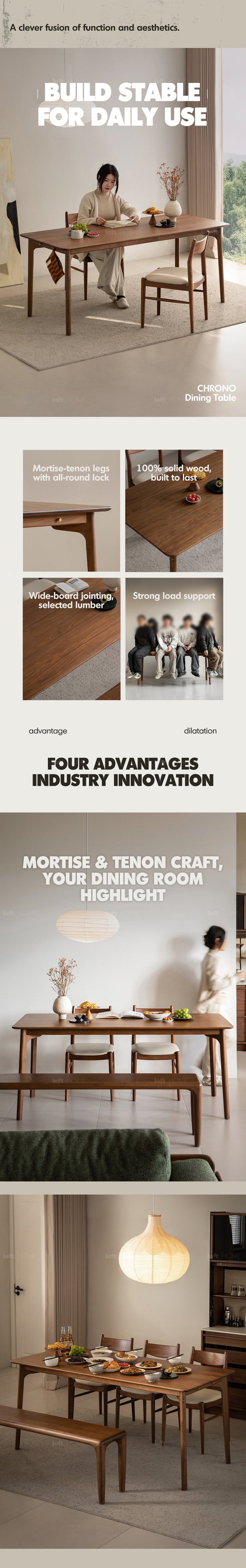 Japandi Walnut Wood Dining Table CHRONO More Details and Instruction