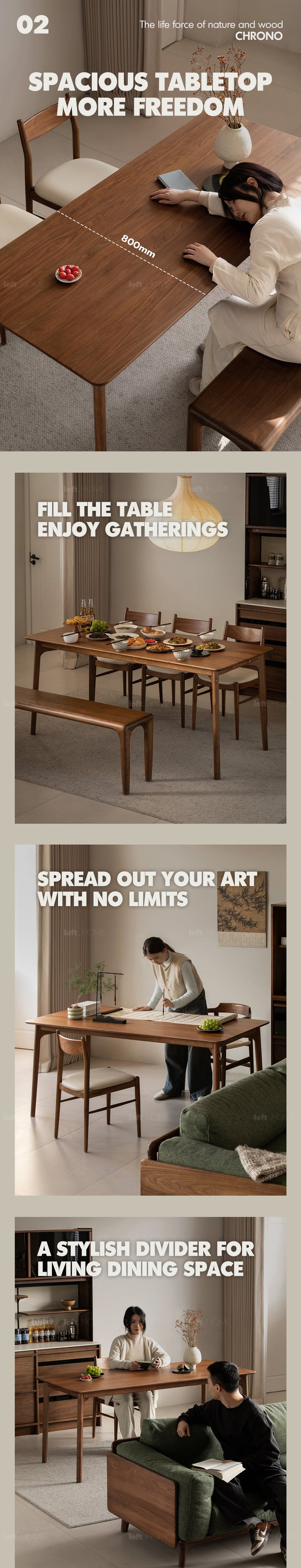 Japandi Walnut Wood Dining Table CHRONO More Details and Instruction_11