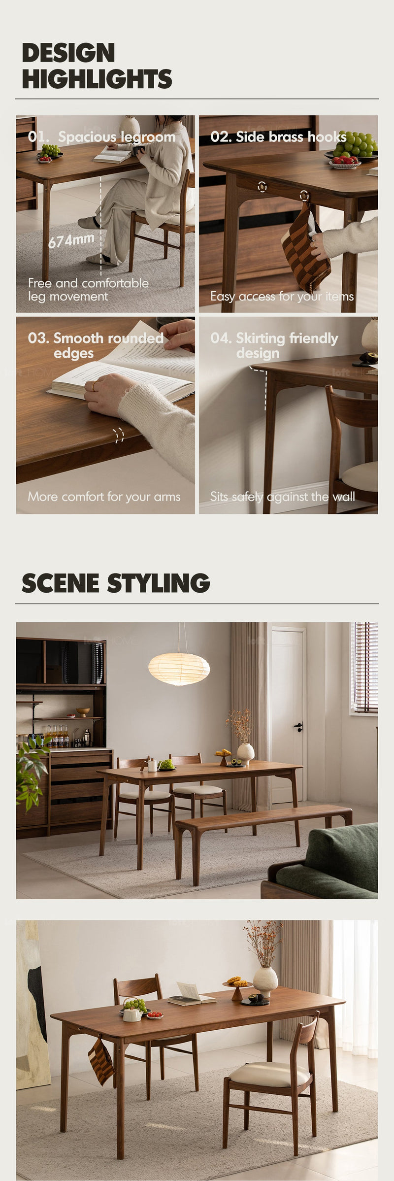 Japandi Walnut Wood Dining Table CHRONO More Details and Instruction_12