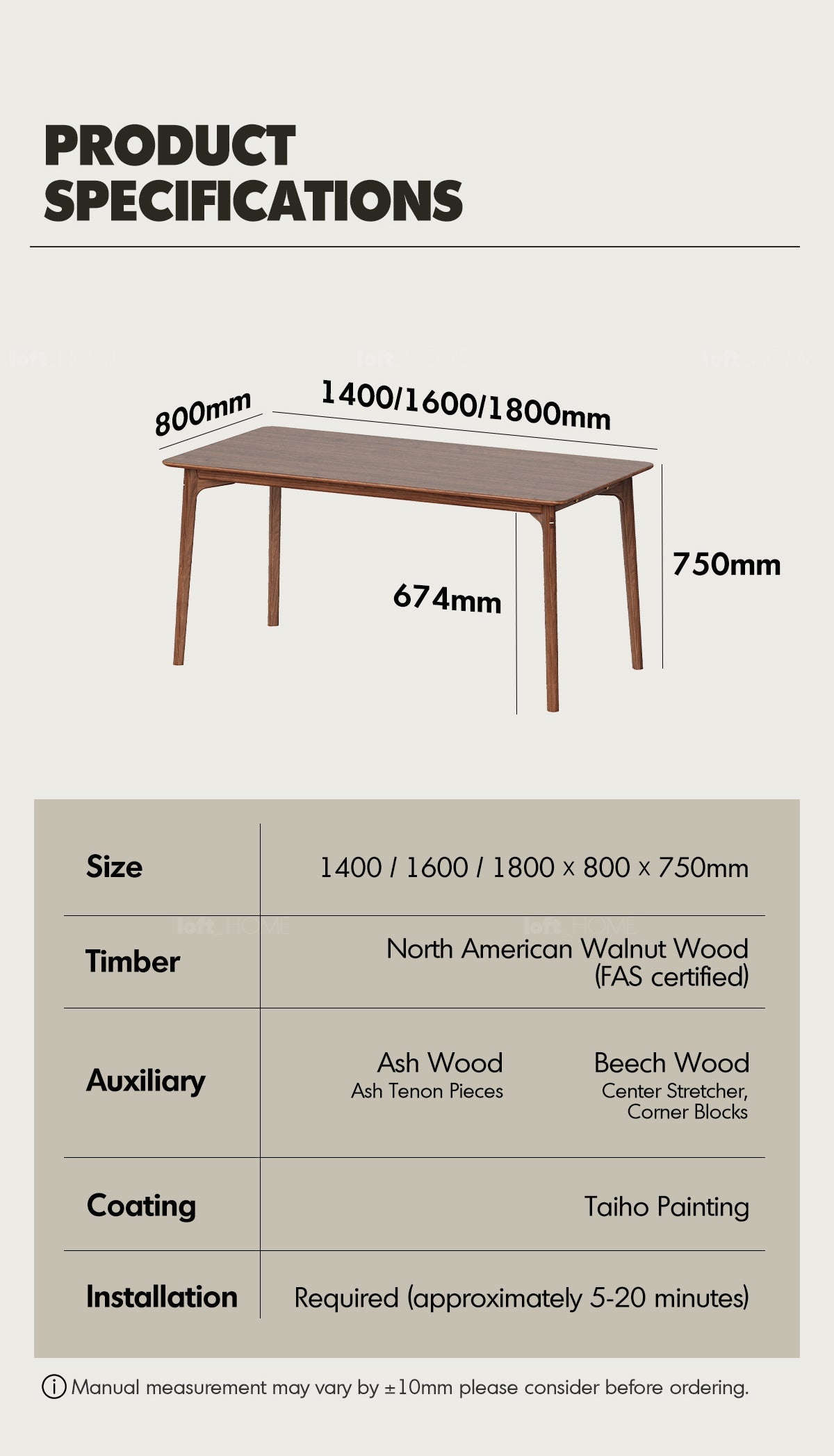 Japandi Walnut Wood Dining Table CHRONO More Details and Instruction_14