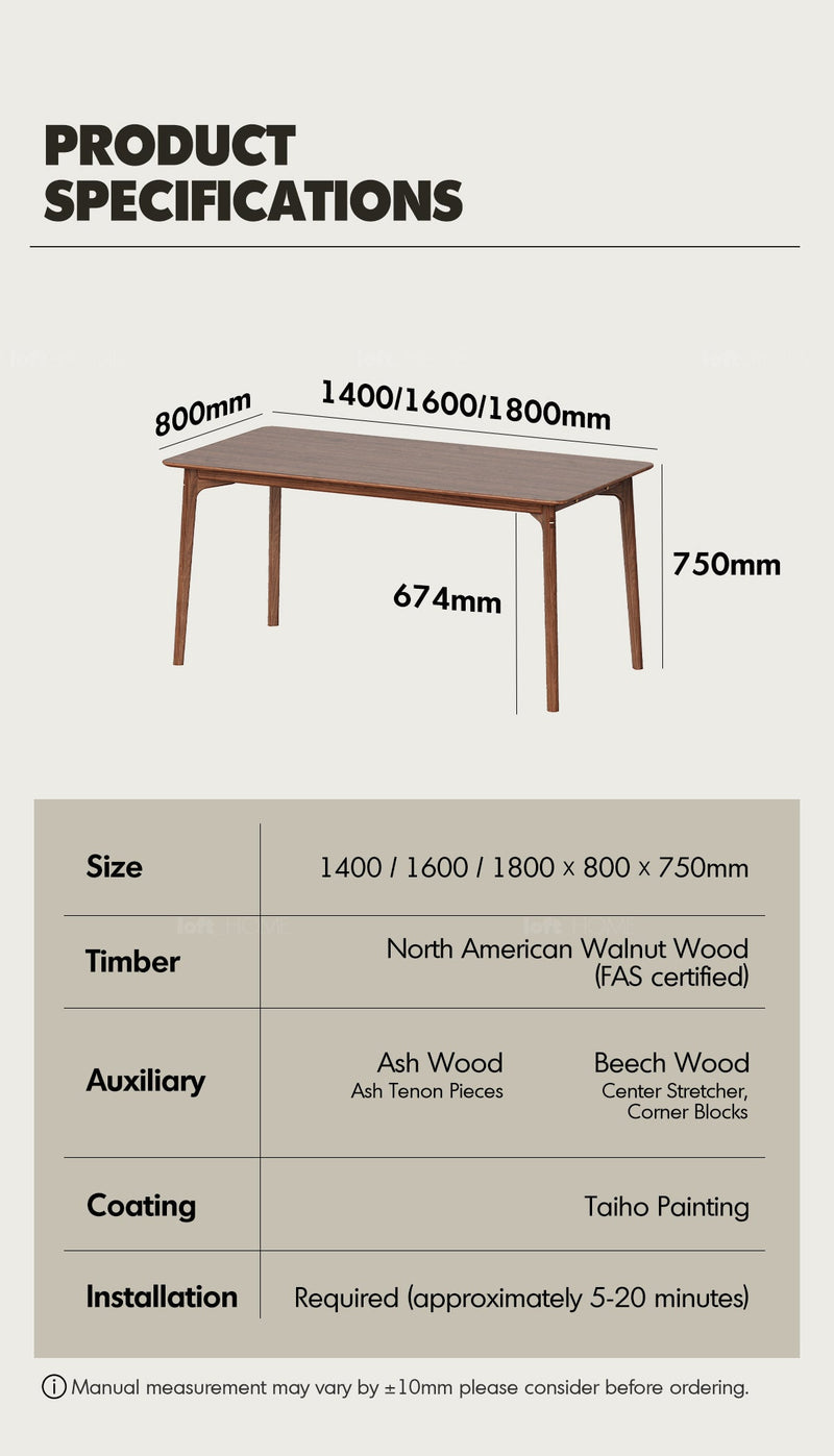 Japandi Walnut Wood Dining Table CHRONO More Details and Instruction_14