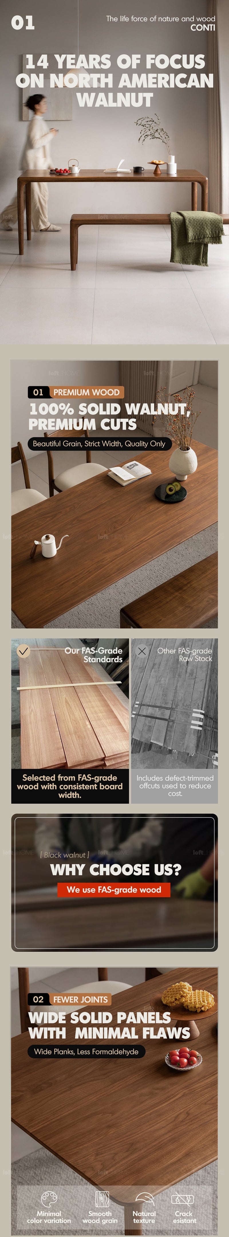 Japandi Walnut Wood Dining Table CHRONO More Details and Instruction_9