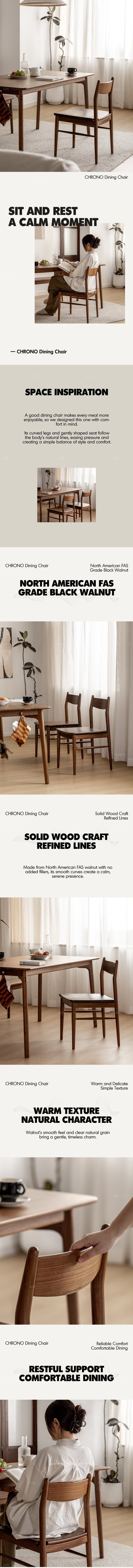 Japandi Walnut Wood Dining Chair CHRONO More Details and Instruction