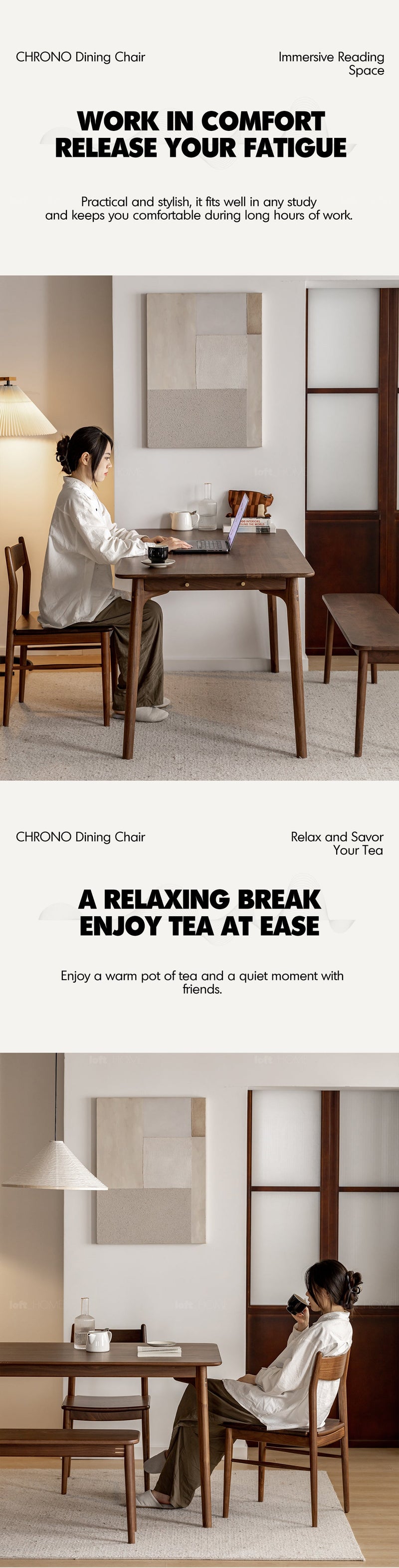 Japandi Walnut Wood Dining Chair CHRONO More Details and Instruction_5