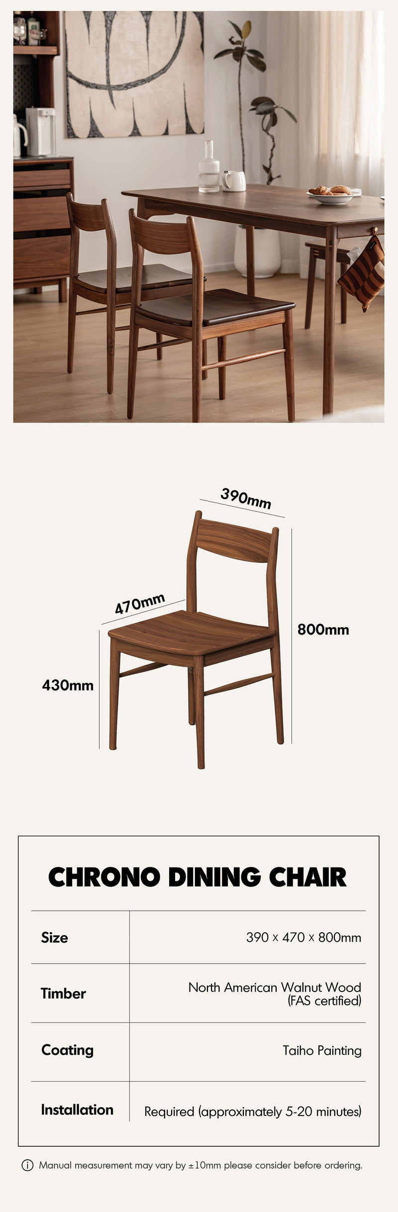 Japandi Walnut Wood Dining Chair CHRONO More Details and Instruction_9