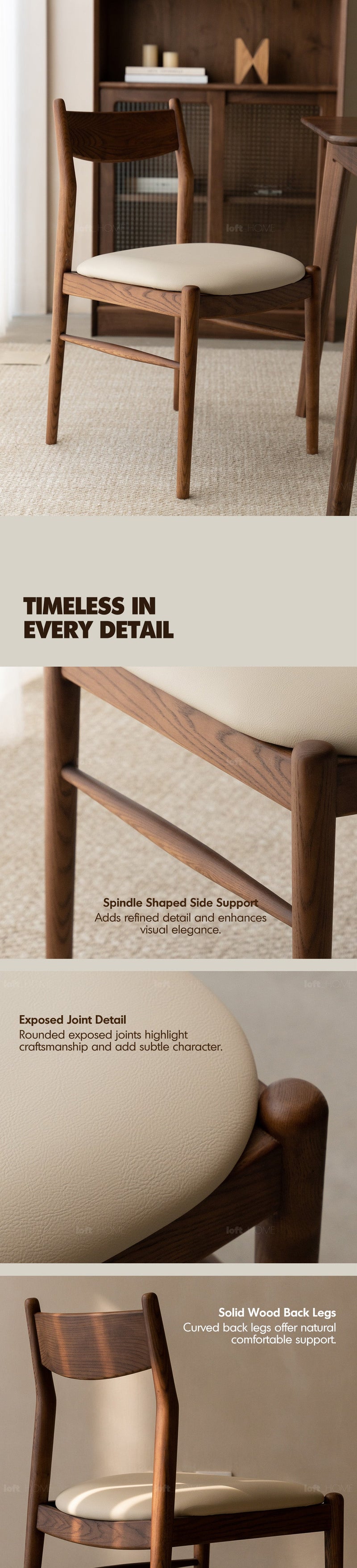 Japandi Walnut Wood Dining Chair PUREA More Details and Instruction_3
