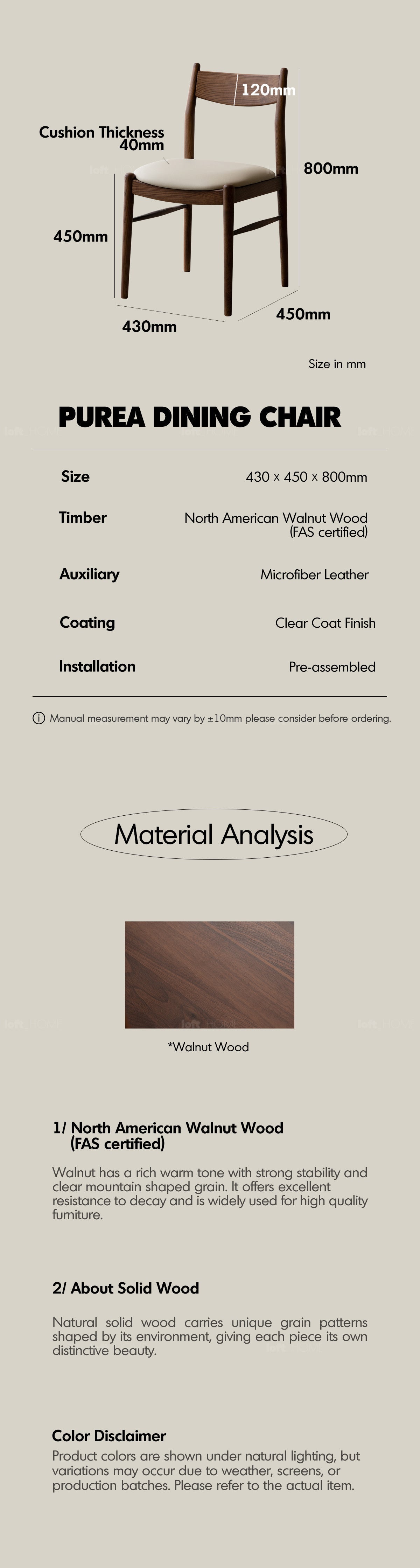 Japandi Walnut Wood Dining Chair PUREA More Details and Instruction_6