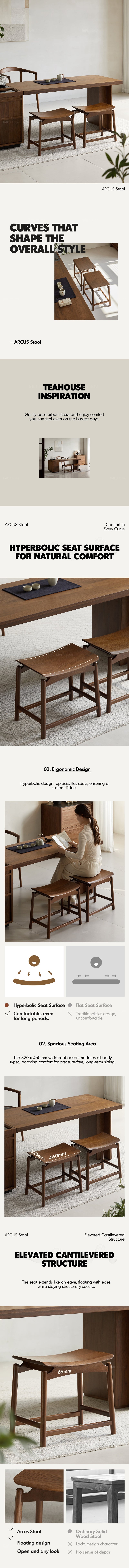 Japandi Walnut Wood Stool ARCUS More Details and Instruction