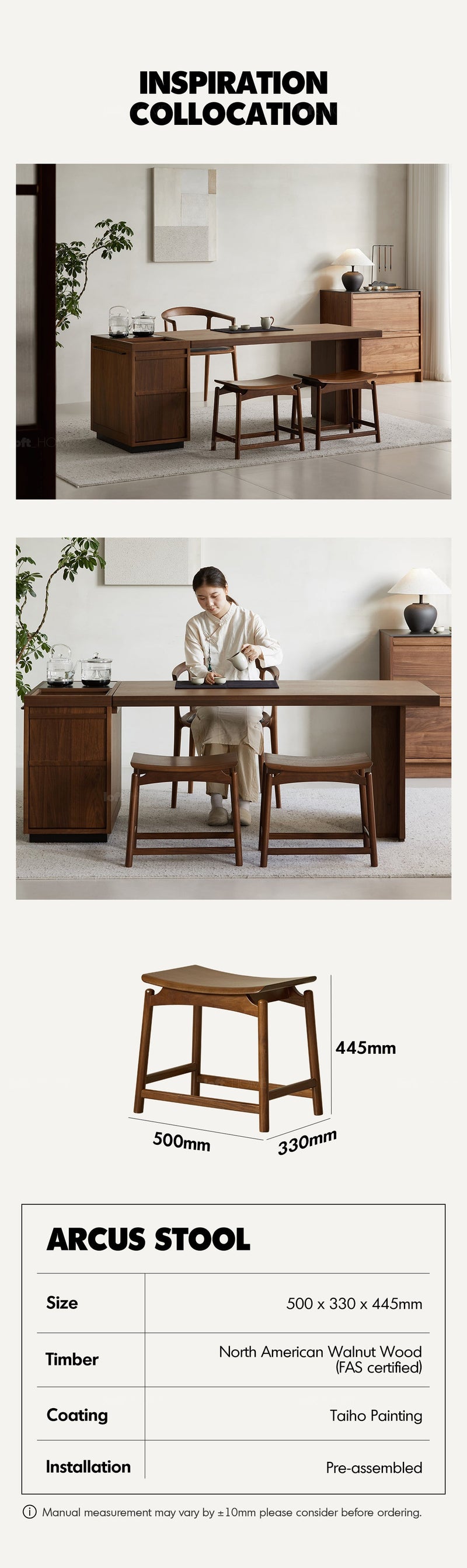 Japandi Walnut Wood Stool ARCUS More Details and Instruction_5