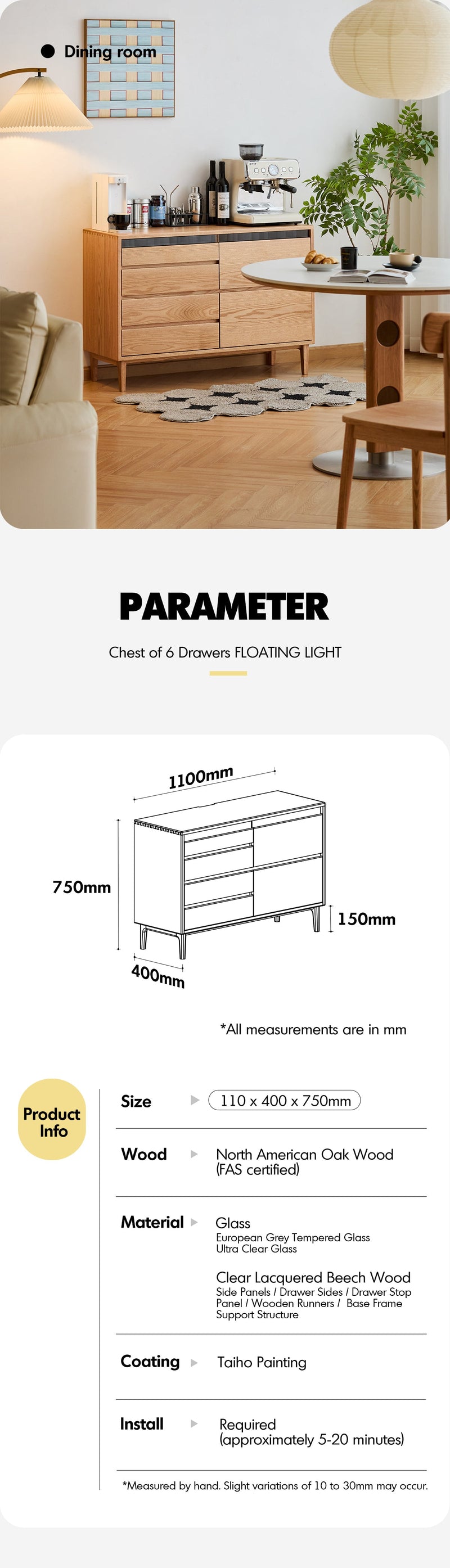 Scandinavian Oak Wood Chest Of 6 Drawers FLOATING LIGHT More Details and Instruction_7