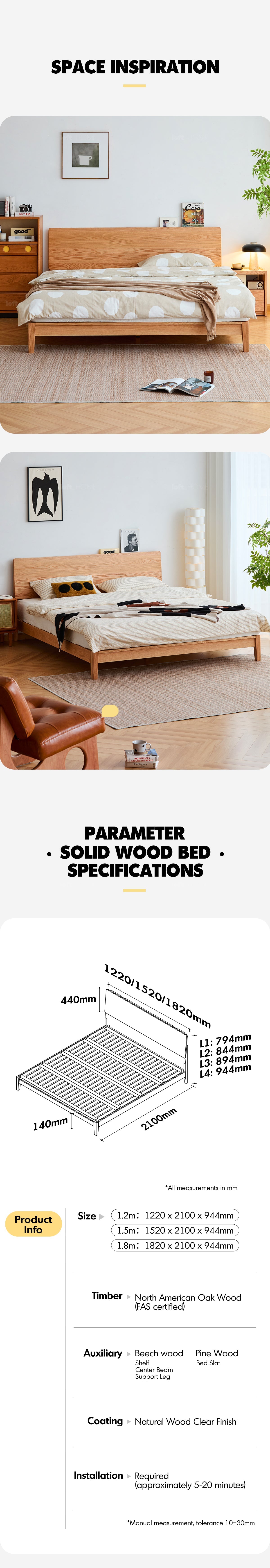 Scandinavian Oak Wood Bed SOLID More Details and Instruction_6