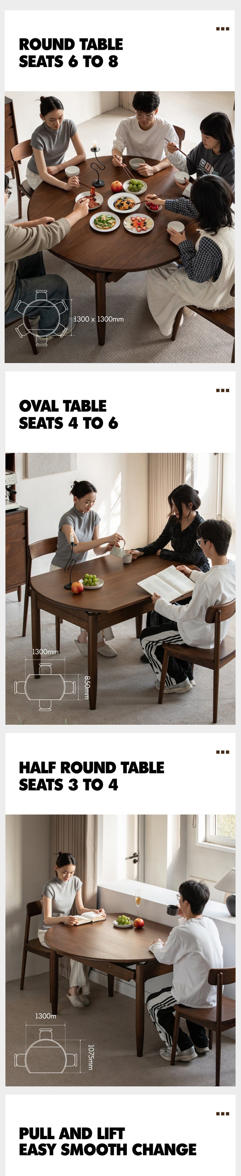 Japandi Walnut Wood Extendable Dining Table MINIMA More Details and Instruction_4