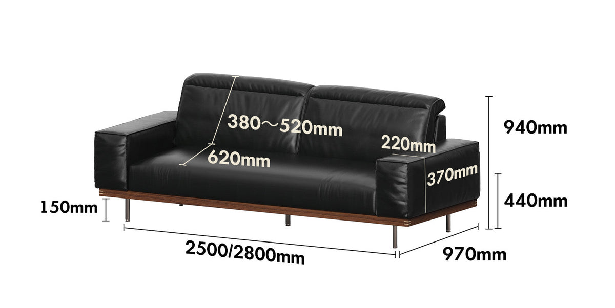Japandi Genuine Leather 4 Seater Sofa RIVER Size Chart