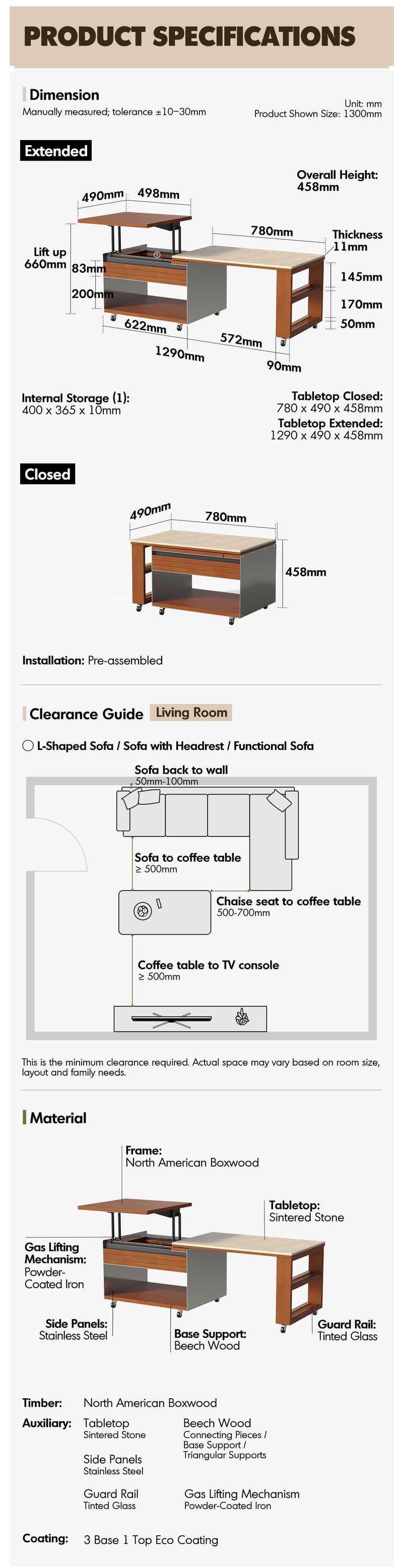 Bauhaus Boxwood Sintered Stone Lift-Up Coffee Table SILVER WING More Details and Instruction_11