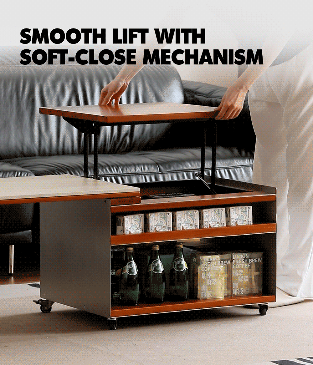 Bauhaus boxwood sintered stone lift-up coffee table silver wing in real life style.