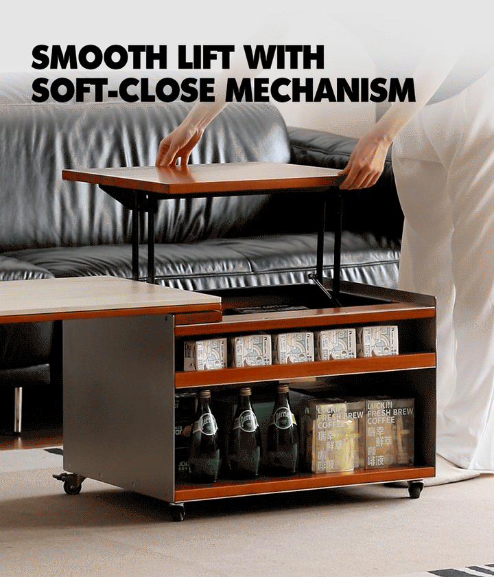 Bauhaus boxwood sintered stone lift-up coffee table silver wing in real life style.