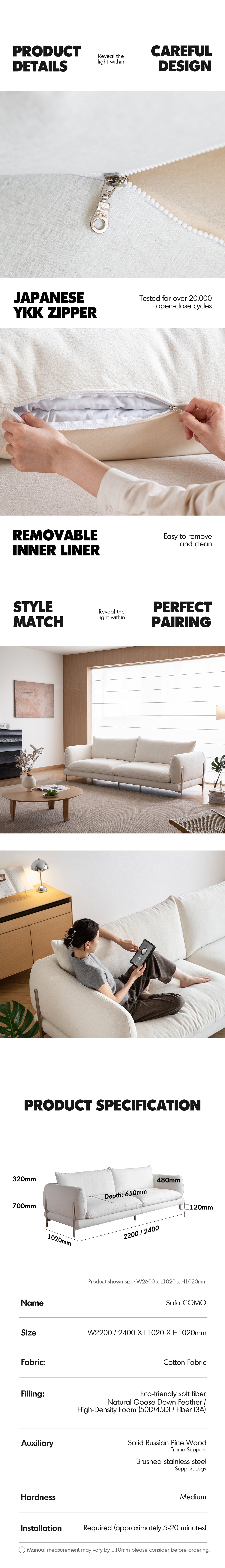 Minimalist Cotton Fabric 3 Seater Sofa COMO More Details and Instruction_7