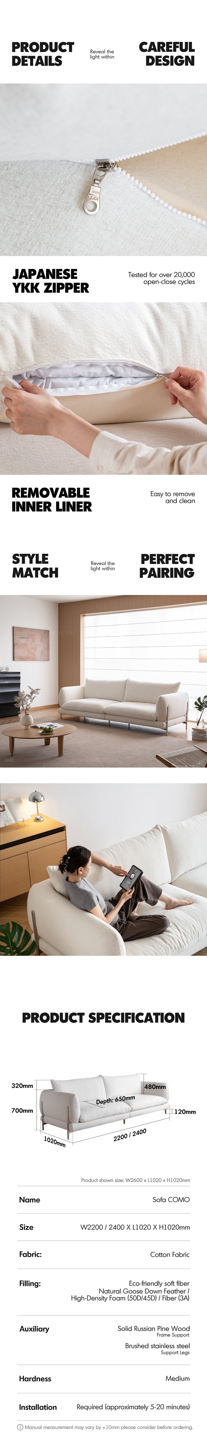 Minimalist Cotton Fabric 3 Seater Sofa COMO More Details and Instruction_7