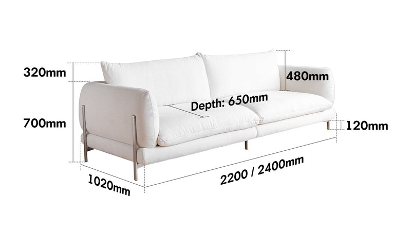 Minimalist Cotton Fabric 3 Seater Sofa COMO Size Chart